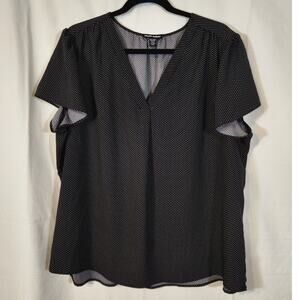 Hilary Radley $85 XXL Black White Polka Dot V-Neck Blouson Short Sleeve‎ Blouse